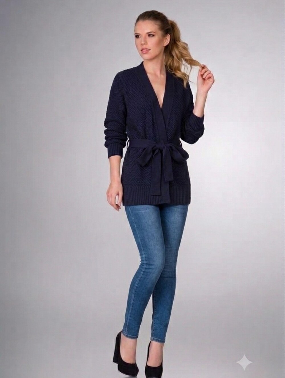 GAP For Good Women’s Navy Blue Belted Open-Front Knit Cardigan Sweater Size XS